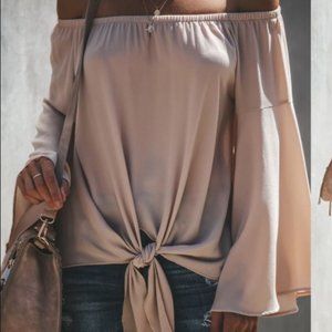 Off The Shoulder Bell Sleeve Tie Blouse